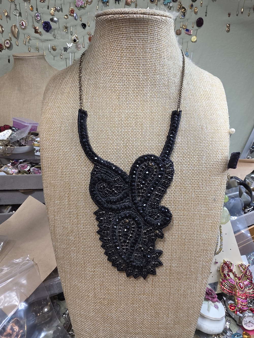 Black Beaded Statement Necklace - Women's Jewelry